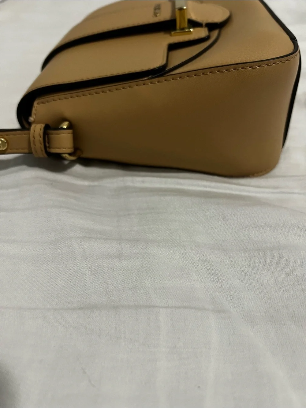 Calvin Klein Tan Faux Leather Crossbody with Gold Accent